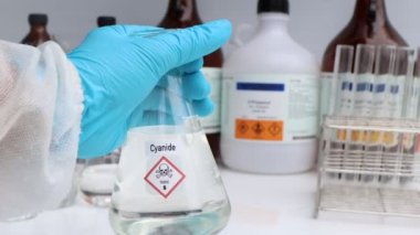 Siyanür Çözümü, tehlikeli kimyasallar ve konteynırlar üzerindeki semboller, endüstride veya laboratuvarda kimyasal maddeler 