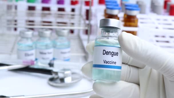 Vacina Contra Dengue Frasco Para Injetáveis Imunização Tratamento Infecção Vacina — Vídeo de Stock