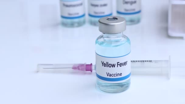 Szczepionka Przeciwko Żółtej Gorączce Fiolce Uodpornianie Leczenie Zakażenia Szczepionka Stosowana — Wideo stockowe