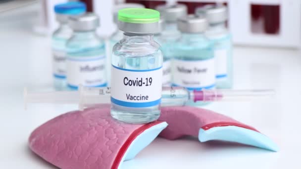 Szczepionka Covid Fiolce Uodpornianie Leczenie Zakażenia Szczepionka Stosowana Zapobieganiu Chorobom — Wideo stockowe
