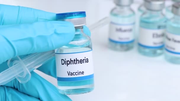 Difterievaccin Een Injectieflacon Immunisatie Behandeling Van Infectie Vaccin Voor Ziektepreventie — Stockvideo