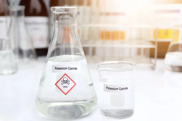 stock image Potassium Cyanide Solution, Hazardous chemicals and symbols on containers, chemical in industry or laboratory 