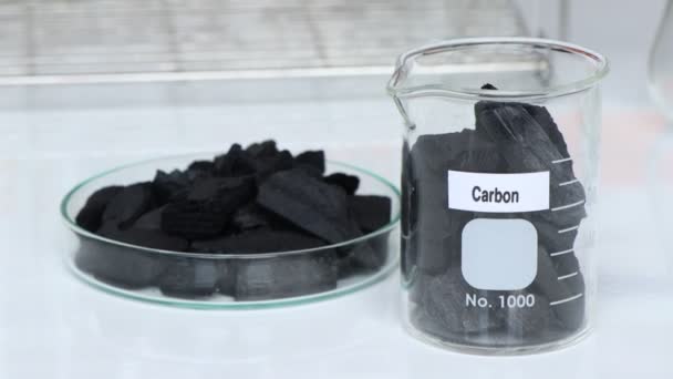 容器中の炭素 実験室品質試験の概念 業界のための科学実験 — ストック動画