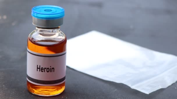Heroin Lahvičce Narkotika Jsou Nebezpečné Pro Zdraví Nebo Nervový Systém — Stock video