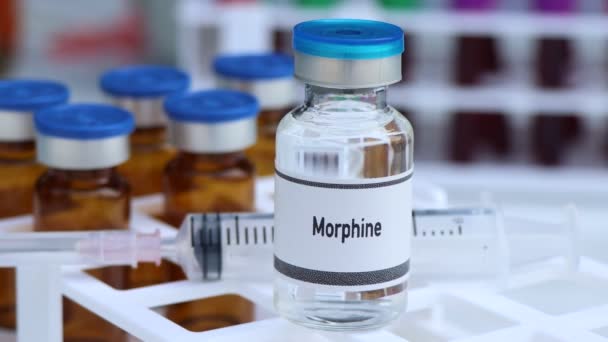 Morfin Injektionsflaska Narkotika Farligt För Hälsan Eller Hjärnans Nervsystem — Stockvideo