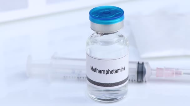 Метамфетамин Флаконе Наркотики Опасны Здоровья Нервной Системы Мозга — стоковое видео