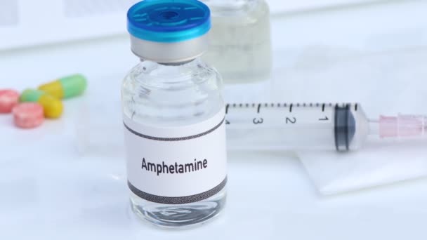 Amfetamin Injekční Lahvičce Narkotika Jsou Nebezpečné Pro Zdraví Nebo Nervový — Stock video