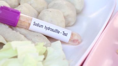 Sodyum hidrosülfit, laboratuarda analiz edilecek yiyecek örneği, test tüpünde yiyecek.