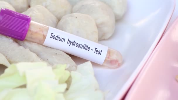 Sodium Hydrosulfite Food Sample Analyze Laboratory Food Test Tube — Stock Video