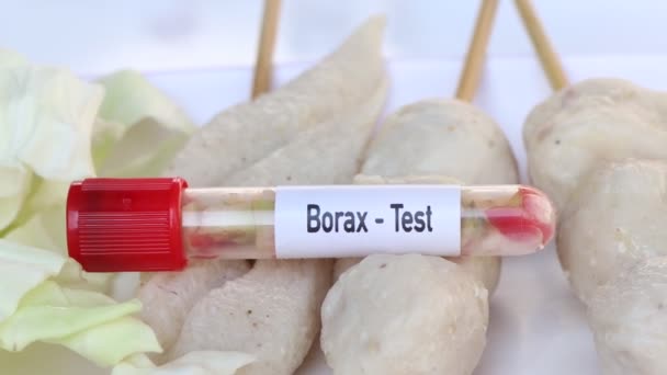 Prueba Bórax Muestra Alimentos Para Analizar Laboratorio Alimentos Tubo Ensayo — Vídeo de stock
