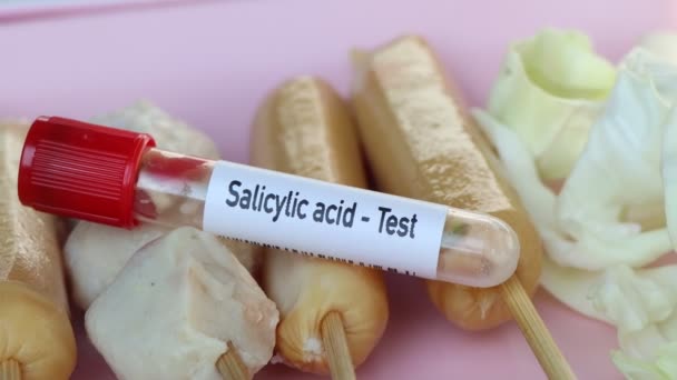 Kyselina Salicylová Vzorek Potravy Analýze Laboratoři Potraviny Zkumavce — Stock video