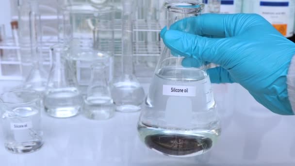 Aceite Silicona Recipiente Análisis Químico Laboratorio Materias Primas Químicas Industria — Vídeos de Stock
