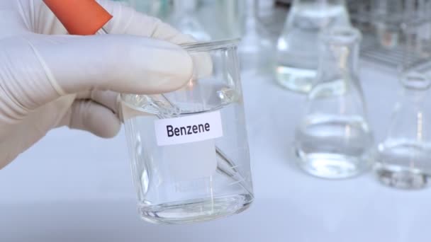 Benzeno Recipiente Análise Química Laboratório Matérias Primas Químicas Indústria — Vídeo de Stock