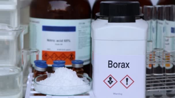 Borax Recipiente Análise Química Laboratório Matérias Primas Químicas Indústria — Vídeo de Stock