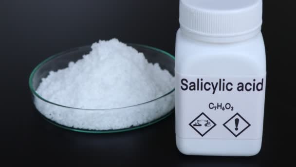 Ácido Salicílico Recipiente Análise Química Laboratório Matérias Primas Químicas Indústria — Vídeo de Stock