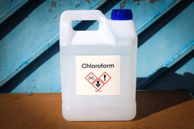 chloroform in bottle , chemical in the laboratory and industry, Chemical used in the analysis clipart