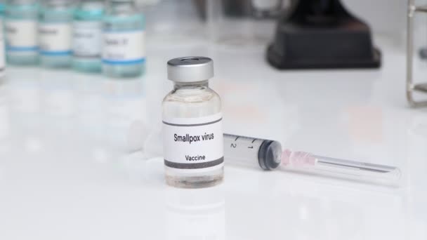 Vacuna Contra Virus Viruela Vial Inmunización Tratamiento Infección Experimento Científico — Vídeo de stock
