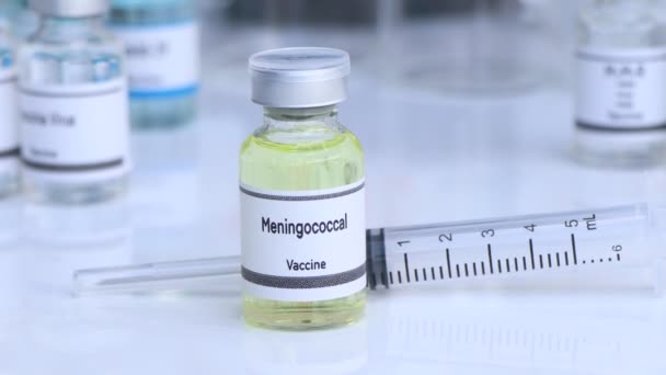 Vacina Meningocócica Frasco Para Injetáveis Imunização Tratamento Infecção Experimento Científico — Vídeo de Stock