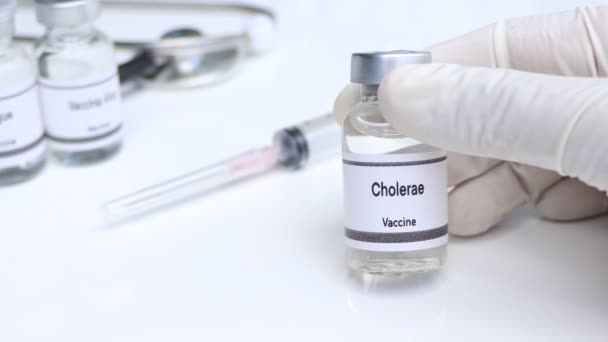 Vacina Cholerae Frasco Para Injetáveis Imunização Tratamento Infecção Experimento Científico — Vídeo de Stock