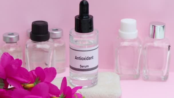 Antioxidant Flaska Ämnen Som Används För Behandling Eller Medicinsk Skönhetsbehandling — Stockvideo