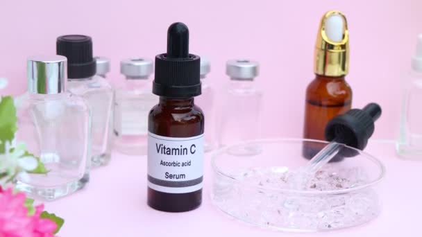 Vitamin Láhvi Látky Používané Léčbě Nebo Zlepšení Zdravotní Krásy Kosmetický — Stock video