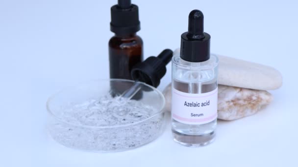 Ácido Azelaico Una Botella Sustancias Utilizadas Para Tratamiento Mejora Belleza — Vídeo de stock