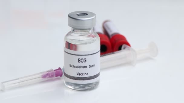 Bcg Vaccin Een Injectieflacon Immunisatie Behandeling Van Infectie Wetenschappelijk Experiment — Stockvideo