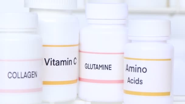 Aminoácidos Vitamina Colágeno Botella Complementos Alimenticios Para Salud Productos Salud — Vídeo de stock
