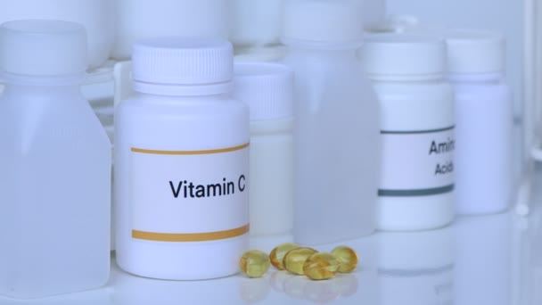 Vitamina Una Botella Complementos Alimenticios Para Salud Productos Salud Belleza — Vídeo de stock
