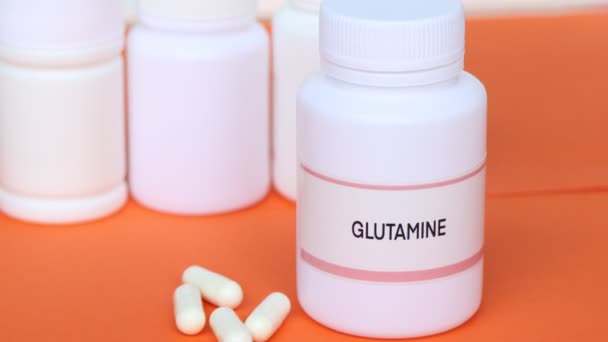 Glutamina Botella Complementos Alimenticios Para Salud Productos Salud Belleza — Vídeos de Stock