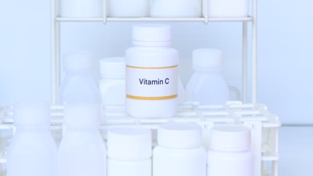 Vitamin Egy Üvegben Étrend Kiegészítők Egészségügyi Egészségügyi Szépségápolási Termék — Stock videók