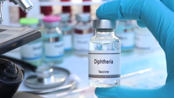Vaccinul Difteric Într Flacon Imunizarea Tratamentul Infecției Experiment Științific — Videoclip de stoc