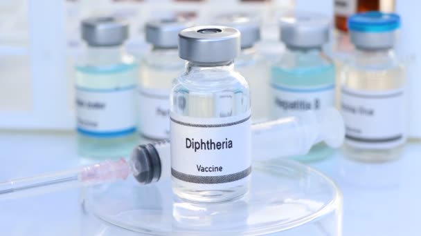 Vacina Contra Difteria Frasco Para Injetáveis Imunização Tratamento Infecção Experimento — Vídeo de Stock