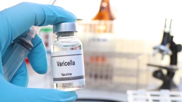 Вакцина Проти Вітряної Віспи Флаконі Імунізація Лікування Інфекції Науковий Експеримент — стокове відео