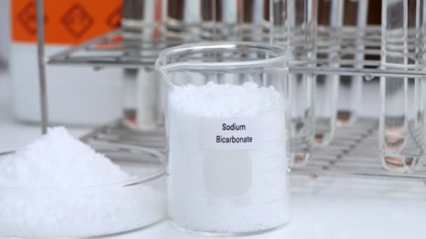 Sodium Bicarbonate Chemical Container Chemical Laboratory Industry Raw Materials Used — Stock Video