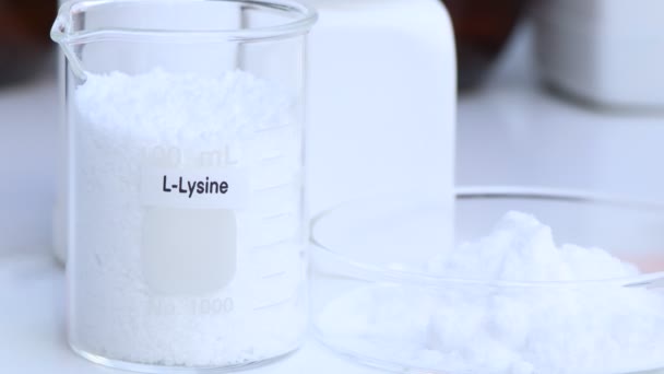 Lysin Pulver Chemiebehälter Chemikalien Labor Und Der Industrie Rohstoffe Für — Stockvideo