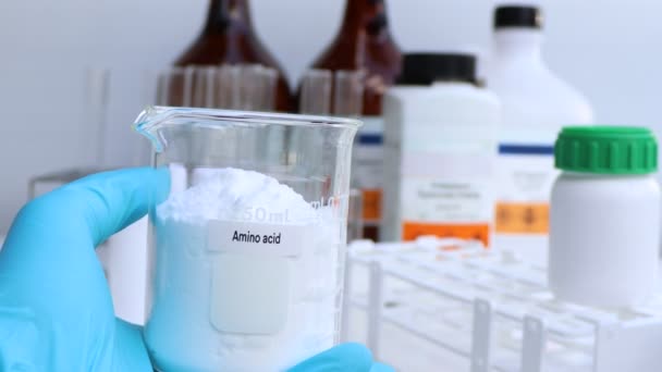 Aminokyselina Prášek Chemickém Obalu Chemikálie Laboratoři Průmyslu Suroviny Používané Při — Stock video