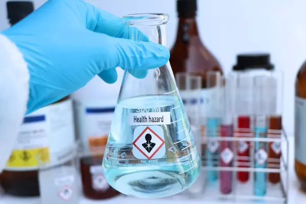 Health hazard Symbols of chemicals in test tubes, chemicals in the laboratory or industry