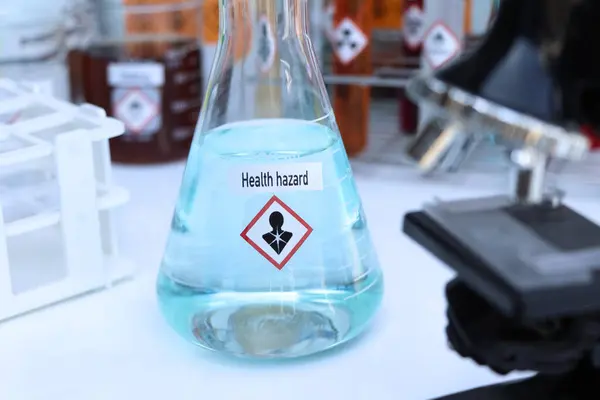 Health hazard Symbols of chemicals in test tubes, chemicals in the laboratory or industry