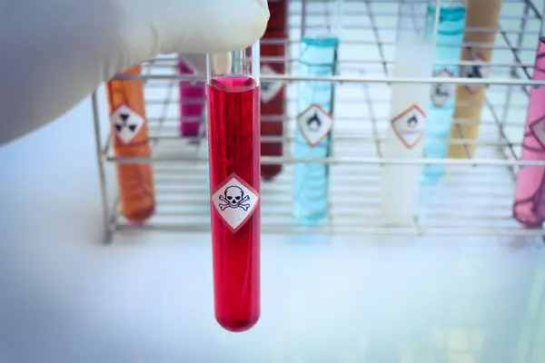 Toxic Symbols of chemicals in test tubes, chemicals in the laboratory or industry