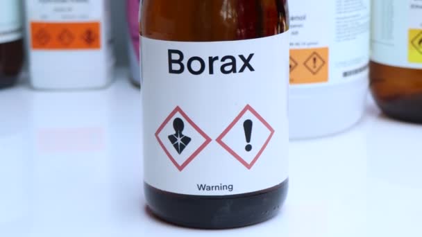 Borax Chemische Recipiënten Chemische Stoffen Het Laboratorium Industrie Grondstoffen Voor — Stockvideo