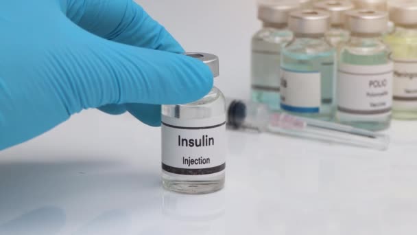 Insulina Flaconcino Sostanze Chimiche Utilizzate Medicina Esperimenti Laboratorio — Video Stock