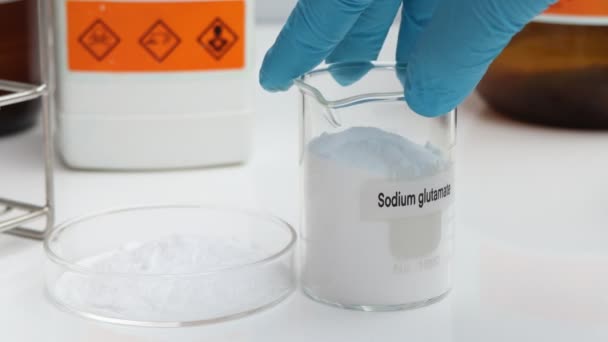 Glutamato Sódio Recipiente Químico Produto Químico Laboratório Indústria Matérias Primas — Vídeo de Stock