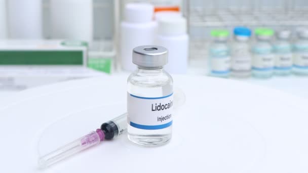 Lidocaine Vial Chemicals Used Medicine Laboratory — Stock Video