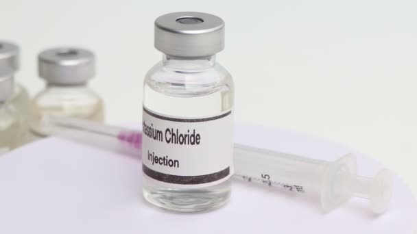 Chlorek Potasu Fiolce Chemikalia Stosowane Medycynie Lub Eksperymencie Laboratoryjnym — Wideo stockowe