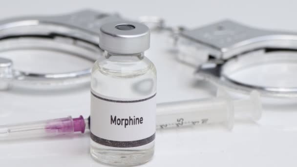 Morfina Vial Los Narcóticos Son Peligrosos Para Salud Sistema Nervioso — Vídeo de stock