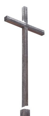 İsa 'nın ahşap haçı karla kaplı.