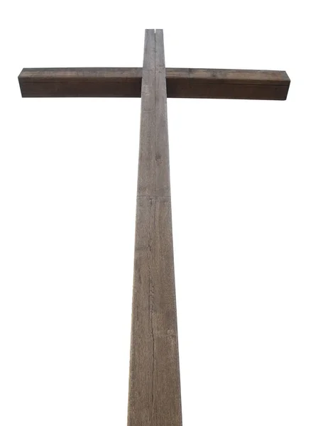 Starý Kříž Dřevěný Izolované Bílém Pozadí — Stock fotografie