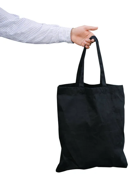 Junger Mann Mit Schwarzer Stofftasche Schwarze Öko Tasche Für Ihr — Stockfoto