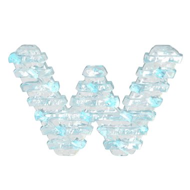 İnce yatay kayışlı buz 3D sembolü. w harfi